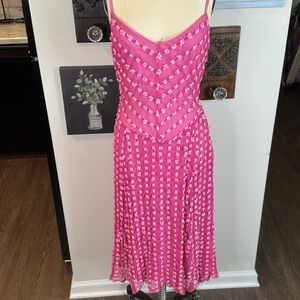 Vintage Best Fit S/M Betsey Johnson Pink Dress with white ribbon flowers SIZE 10